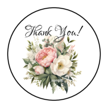 30 Thank You Pink &amp; White Roses Envelope Seals Stickers Labels Tags 1.5&quot; Round - £5.88 GBP