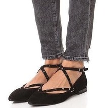 Rebecca Minkoff Faye Studded Leather Crisscross Flat Black 7M - $39.00