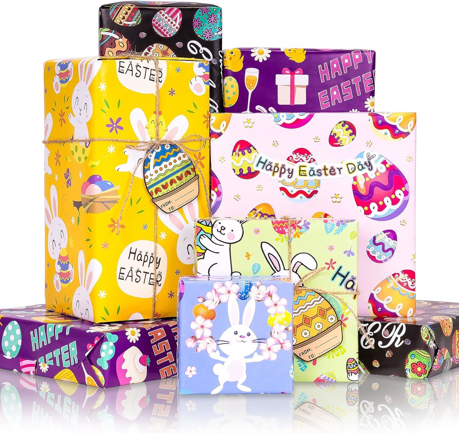 Easter Gift Wrapping Paper 6 Sheets Cute Easter Egg Bunny Gift Wrap Set w Gift T - $21.52