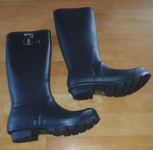 MISTY MOUNTAIN LADIES 15.5&quot; BLK WATERPROOF PVC MOLDED BOOTS-7-WORN 1-PLA... - $28.01