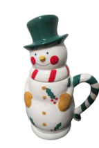 Temp-Tations Ceramic Snowman Candy Treat Jar With Handle 24 Oz 9.5&quot;T Holiday - £9.31 GBP