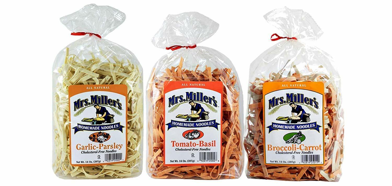 Primary image for Mrs. Miller's Garlic Parsley, Tomato Basil, Broccoli Carrot Noodles Variety 3-Pk