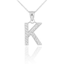 925 Sterling Silver Letter &quot;K&quot; Initial CZ Monogram Pendant Necklace 16 18 20 22&quot; - $55.86+