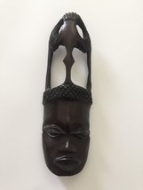 Hand Carved African Ebony Wooden Mask Face Head Tribal Wall Art Sculpture 11⅜&quot; - £47.15 GBP