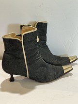 Giuseppe Zanotti Black canvas jeans golden tip pointy ankle booties Boots 36US 6 - £117.08 GBP