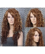 Caramel Brown Blonde Gold Mix Human hair blend Wig with Water Waves Full... - $1,678.11 MXN
