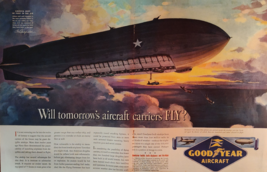 1943 Saturday Evening Post WWII Ad GOODYEAR Aircraft Blimp Caterpillar Tractor - $10.80