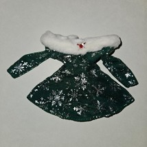 VTG Festive Season Barbie Green Dress White Trim Silver Snowflakes Christmas - £9.45 GBP