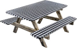 3-Piece Set Vinyl Picnic Tablecloths and Bench Covers with Elastic Edges,Waterpr - £20.68 GBP