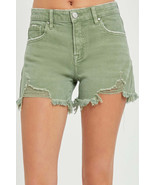 RISEN Mid Waist Frayed Hem Denim Shorts - $51.04