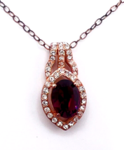Vintage Rose Gold Tone Sterling Silver Purple Crystal Pendant Necklace - £17.09 GBP