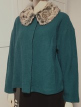 VTG ~ Evan  Picone Green Wool Faux Fur Detachable Collar Jacket ~ PL Petite - £24.03 GBP