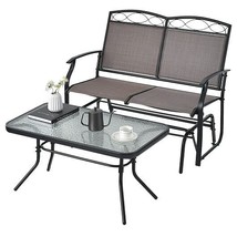 Outdoor Gliding Loveseat Chair with Tempered Glass Coffee Table-2 Pieces... - $238.40