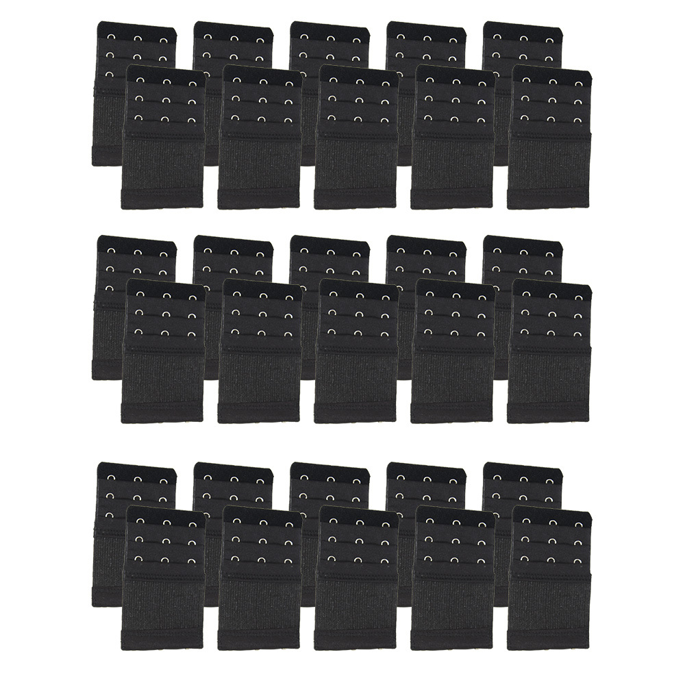 Stretch Elastic Bra Extender 30-Pack (3-Hook, Black)