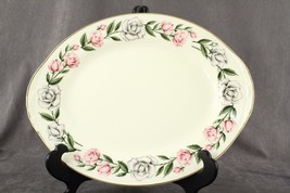 Vintage Homer Laughlin China Eggshell Nautilus Pink &amp; White Rose Oval Platter - £22.83 GBP