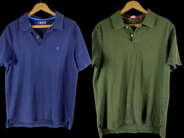 Izod Polo Shirts Set Lot 2 Adult Mens Green &amp; Blue Knit Short Sleeve Golf - $33.35