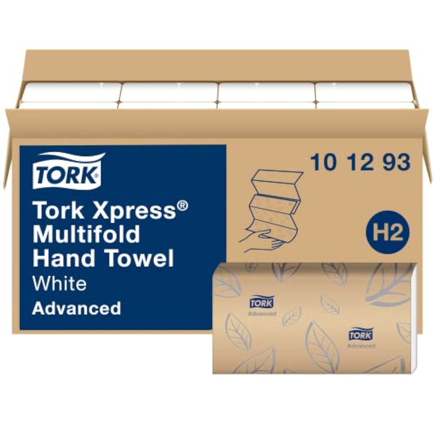 Tork Xpress Soft Multifold Hand Towel White with Grey Leaf Print, Absorbent, 189
