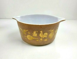 Vintage Pyrex Early American Brown and Gold 1 Quart Casserole Dish 473 No Lid   - £6.36 GBP