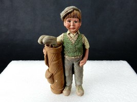 &quot;Golfer Spike&quot; Resin Figurine, Young Boy Holding Bag w/Clubs, Hand Paint... - £38.40 GBP