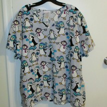 Scrubstar Christmas 3XL/3XG Snowman Penguin Srub Top V Neck Short Sleeve - $10.89