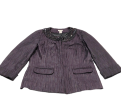 Chicos Formal Jacket Deep Purple Beaded Collar 3/4 Cuffed Sleeve Size 0 Lined - £23.88 GBP