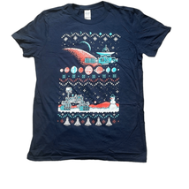 Gildan Ring Spun Womens M Space Invaders T Shirt Blue Christmas Short Sl... - £7.45 GBP