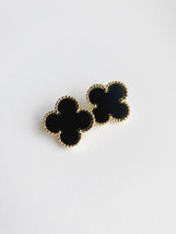 Quatrefoil Motif Gold and Onyx Earrings - £35.41 GBP