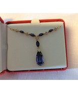 SALE Created Sapphire and Natural Diamond Necklace 10kt from Italy - $403.47 CAD