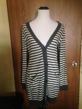 J. J. Basics 100% Cotton B&amp;W Striped Cardigan SZ M - $34.65