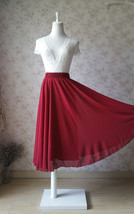 Summer Burgundy Long Chiffon Skirt Women Custom Plus Size Chiffon Outfit image 1