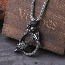 Nordic Mythology Odin Huginn Muninn Pendant Necklace Viking Raven Men&#39;s Jewelry - £14.11 GBP