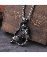 Nordic Mythology Odin Huginn Muninn Pendant Necklace Viking Raven Men&#39;s ... - £14.18 GBP