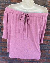 Dusty Rose Off The Shoulder Cropped Top Small Stretch Blouse Tie Back Ne... - $5.70