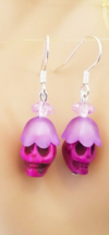purple stone sugar skull flower bead earrings, day of the dead handmade jewelry - £3.97 GBP