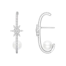 Fashion Real S925 Sterling Silver Snowflake Stud Earrings with Pearl Ful... - £40.51 GBP