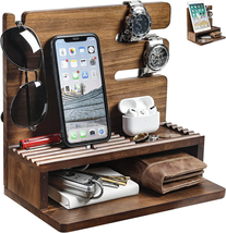 Solid Wood Charging Station Storage/Nightstand Organizer for Multiple Devices In - £23.23 GBP