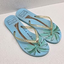 Kate Spade Nassau Palm Tree I Need a Vacation Flip-Flops Blue Green Gold... - $29.60
