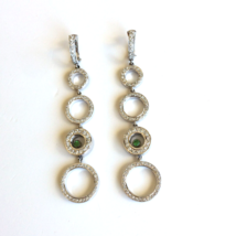 Women&#39;s Dangle Earrings 18k White Gold Natural Round White Diamonds, Emerald - £4,886.30 GBP