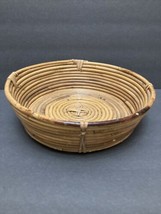 Vintage Coiled Rattan Bamboo Art Bowl Basket Boho Chic Farmhouse  - $39.60