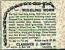 1947 Print Ad Wiggling Worm Bass Fishing Lures Clarence Smith Lewiston,IL - £7.64 GBP
