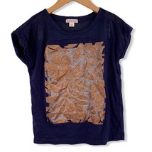 Crewcuts Navy Blue Gold Sparkly Floral Tee Size 6/7 - $9.56