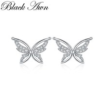 Black Awn Romantic 925 Sterling Silver Jewelry Natural Cute Butterfly Party Stud - £8.54 GBP