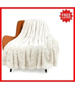 Cozy Double-Sided Faux Fur Throw Blanket - Machine Washable Cream 67&quot;x59&quot; - $744.16 MXN