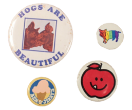 4 Pinbacks Hogs Are Beautiful Rainbow Pig Apple and Ben and Jerry&#39;s All Vintage - $5.89