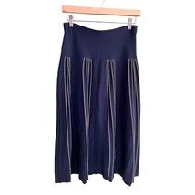 ROMAN Womens Size Medium Navy Blue Metallic Gold Thread Midi Skirt Heavy... - £9.72 GBP