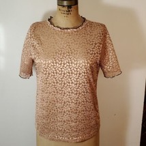 Zara Trafaluc Size L Gold Lace Blouse Short Sleeve Shirt Sheer Stretch C... - £18.52 GBP