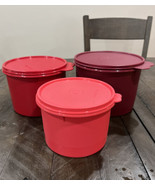 Tupperware Set of 3 Round Canisters Pink  1 Qt 263 2 Qt 264 Maroon 3 Qt 265 - $39.59