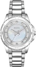 Authentic Bulova Woman’s Diamond Assent Wristwatch Mother of pearl Dial 96S144 - £131.13 GBP