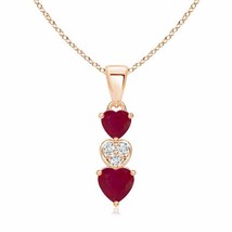 Authenticity Guarantee 
Natural Ruby &amp; Diamond Triple Heart Pendant Necklace ... - £483.64 GBP