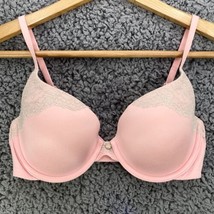 Victoria Secret Lined Demi Push Up Bra Pale Pink Silver Lace Underwire 32D - £23.42 GBP